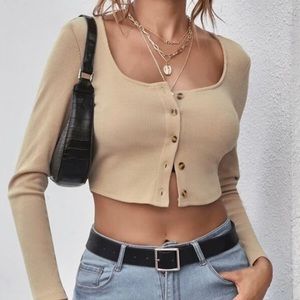 Beige Cropped Cardigan